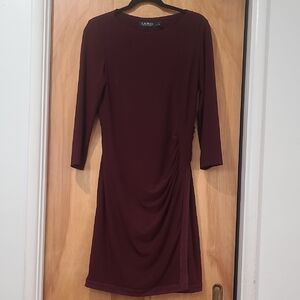 Lauren Ralph Lauren Red Long Sleeve Ruched Sheath Dress